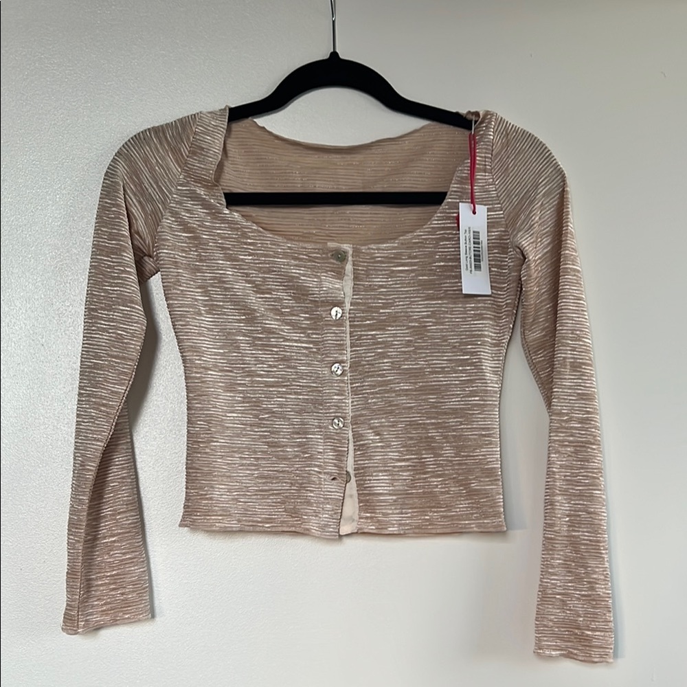 Fruity Booty Cream/Gold Long Sleeve Fitted Crop Button Down Shirt